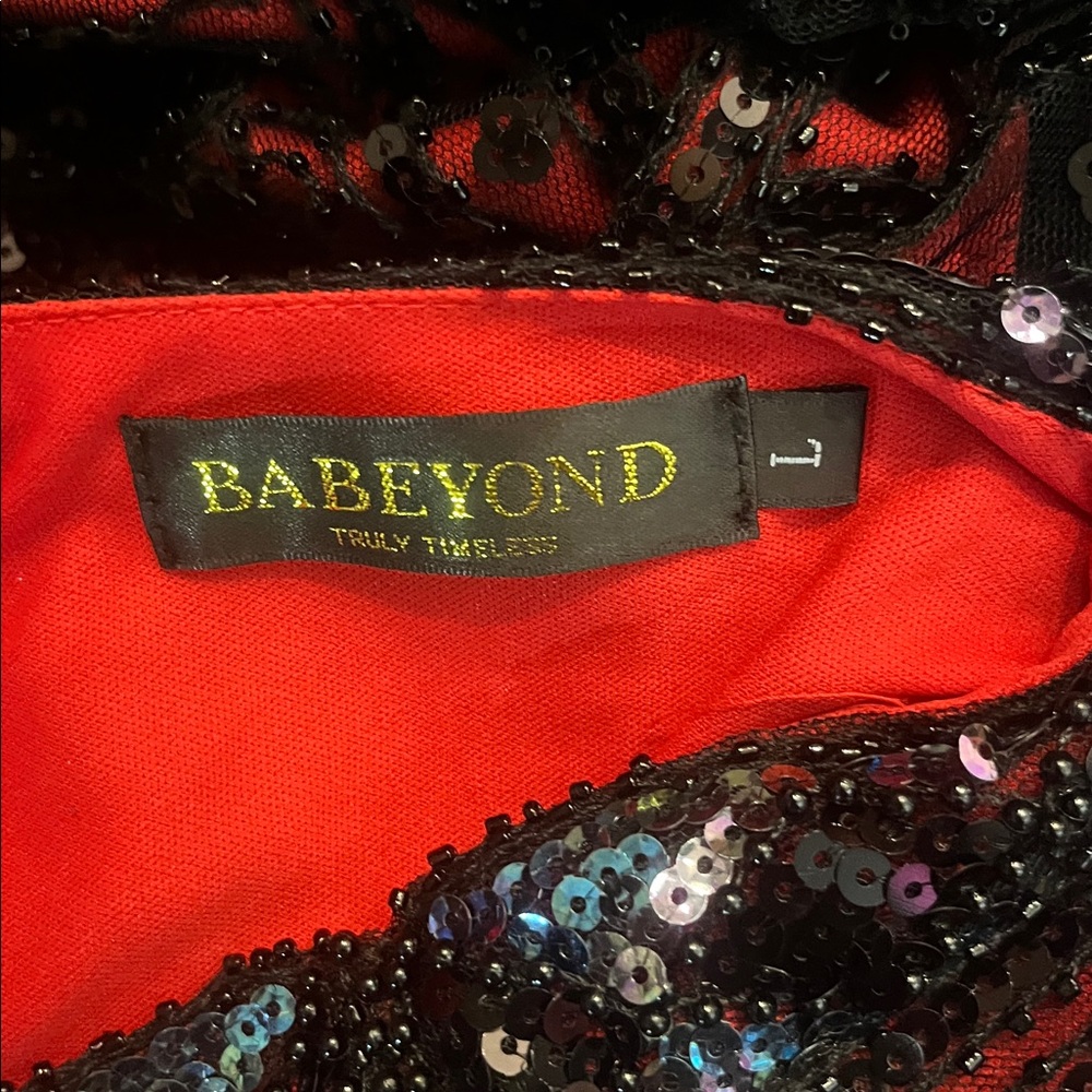 BABEYOND Flapper Cocktail Vintage Era Red Black Sequin Dress Great Cond L - Picture 6 of 6